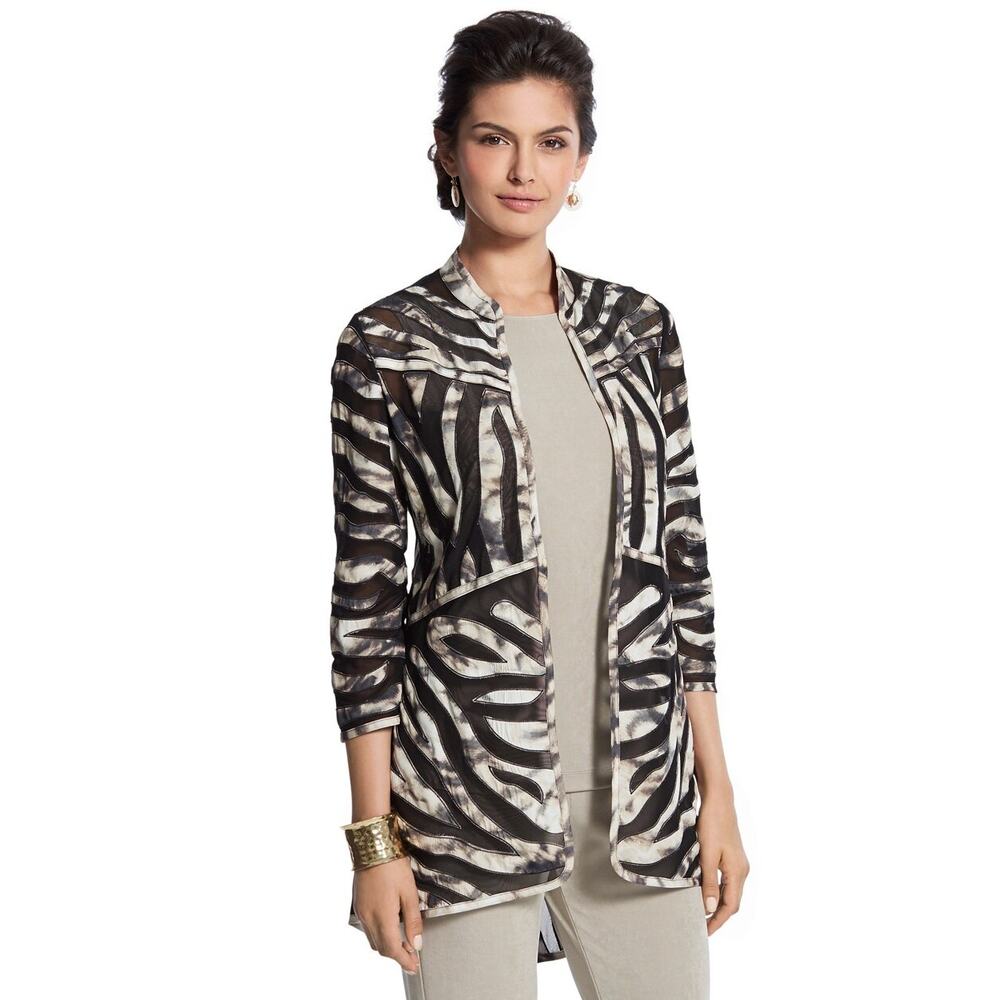 Chico's Travelers Collection Tiger Stripe Mesh Jacket Womens Size 1 M 8 NWT